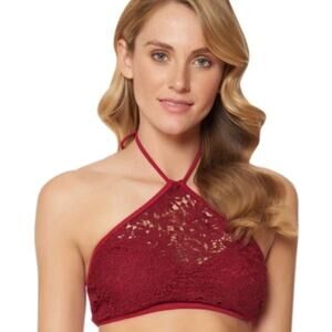 Jessica Simpson Crocheted Lace Halter Neck Cranberry Red Bikini Top Size Large